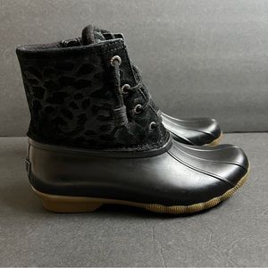 Sperry Top-Sider Womens Duck Boots Cheetah Black Lace Up Size 7